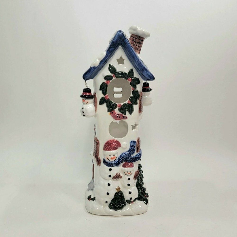 Christmas Cozy Lites "Snowman" Ceramic Candle Holder 12" Band Designs 2001